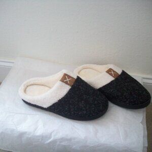 Mens Cotton Slippers Blk Grey SZ 9-10 NEW